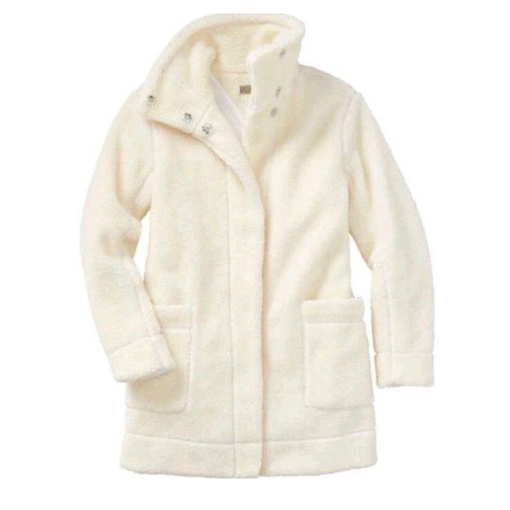 Duluth Trading Co coastal Cream Sherpa Fleece Wool Blend Funnel Neck Coat XS